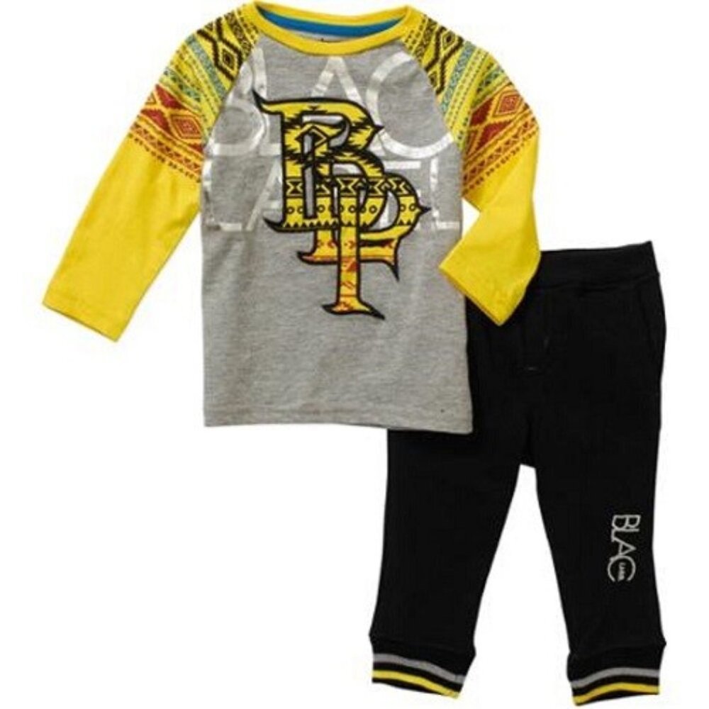 New Black Label Sweatsuit Outfit Tee/Sweatpants Fleece Boys Toddler 12m